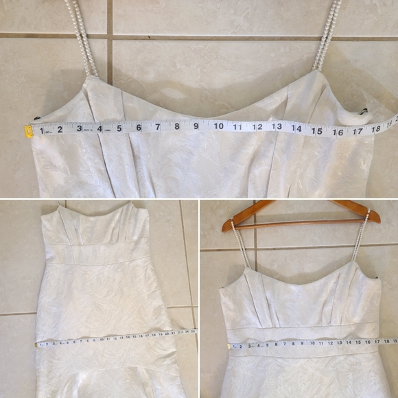 ML Monique Lhuillier | Hillary Textured Jacquard Pearl Strap Hi-Low Dress Gown - Picture 13 of 16